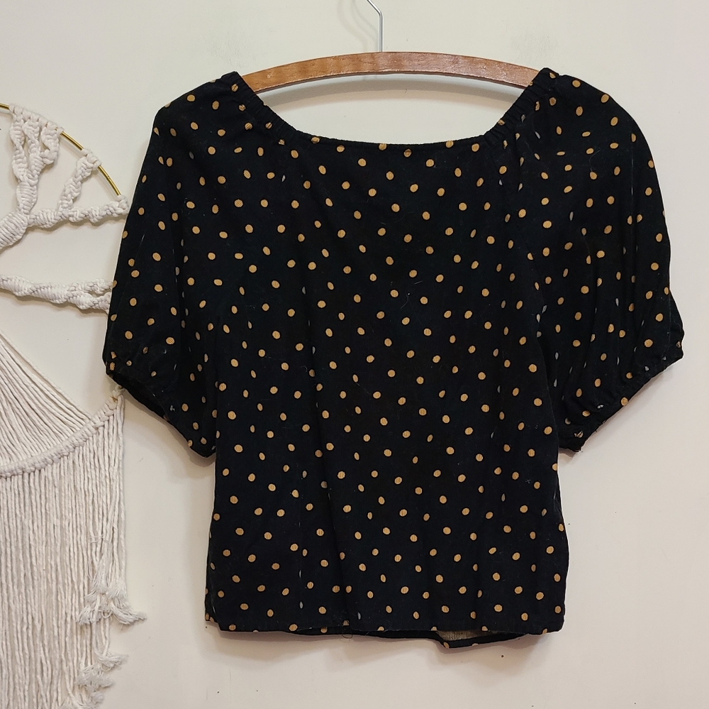 ☆ SOLD ☆ Madewell Corduroy Puff-Sleeve Wrap Top in Oval Dot - Picture 9 of 11